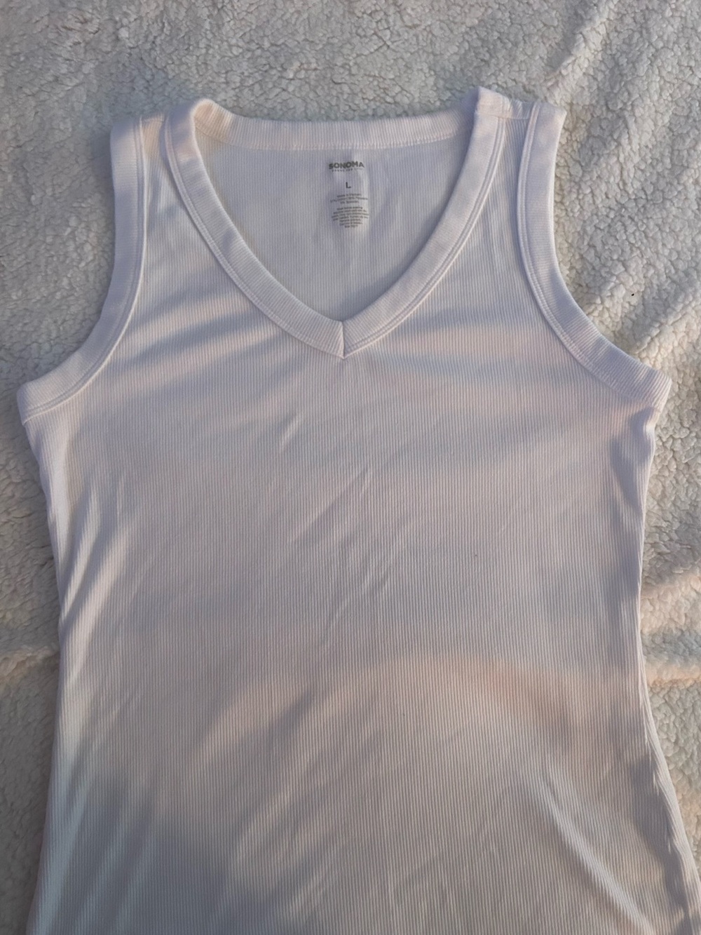 Sonoma White Ribbed V-Neck Tank Top